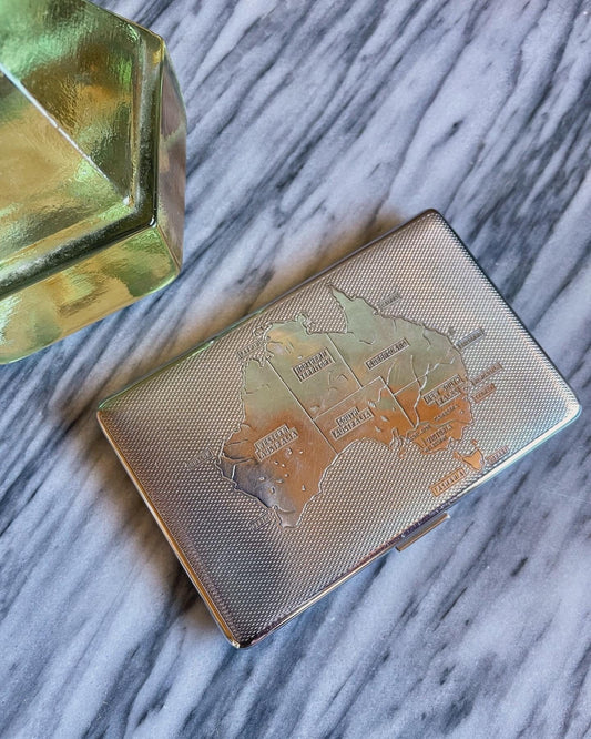 Vintage Australia map engraved cigarette case / metal wallet