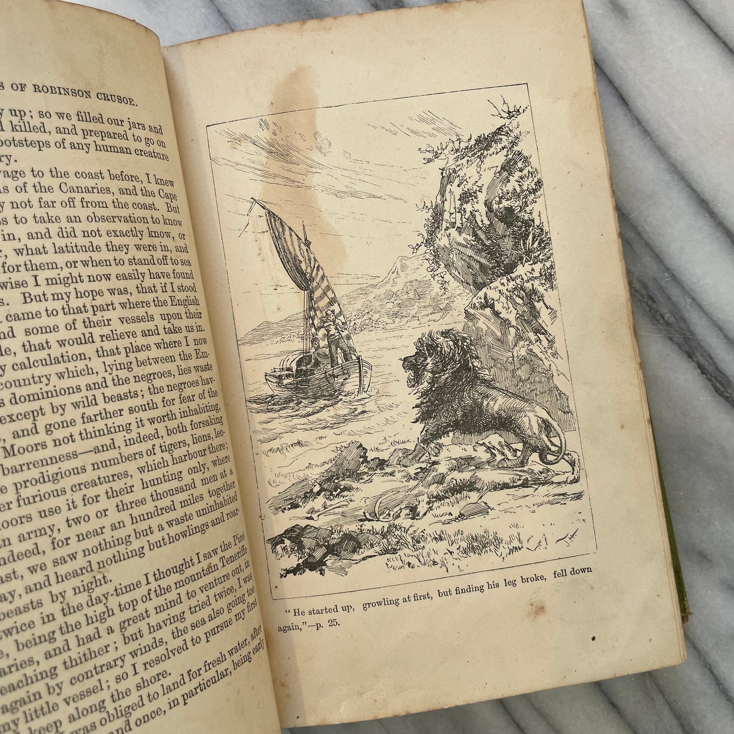 Antique Robinson Crusoe book by Daniel Defoe