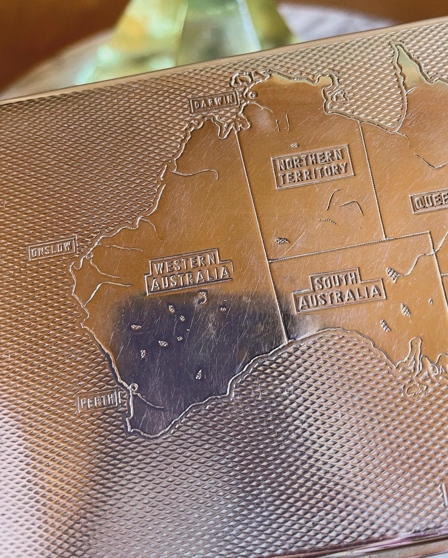 Vintage Australia map engraved cigarette case / metal wallet