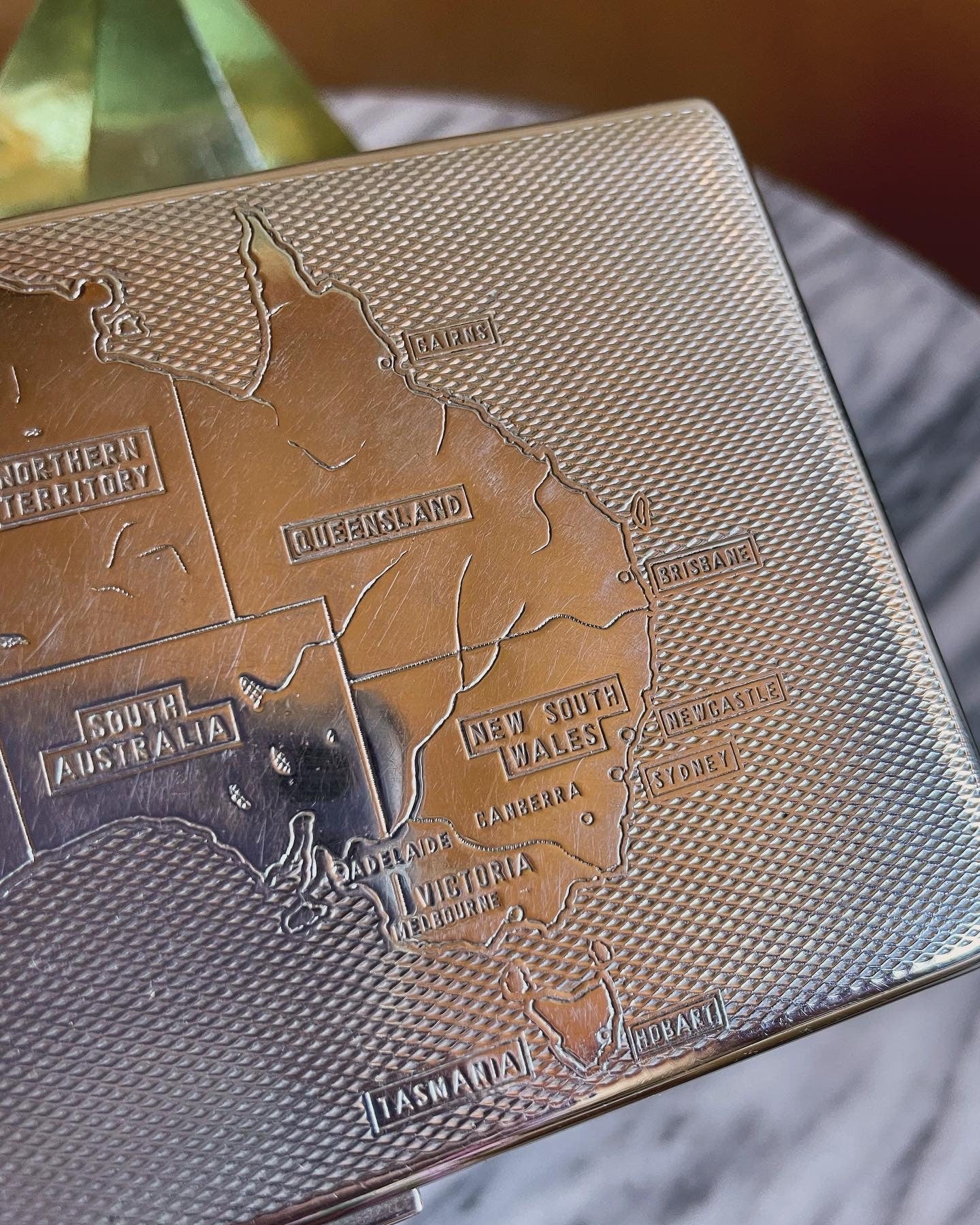 Vintage Australia map engraved cigarette case / metal wallet