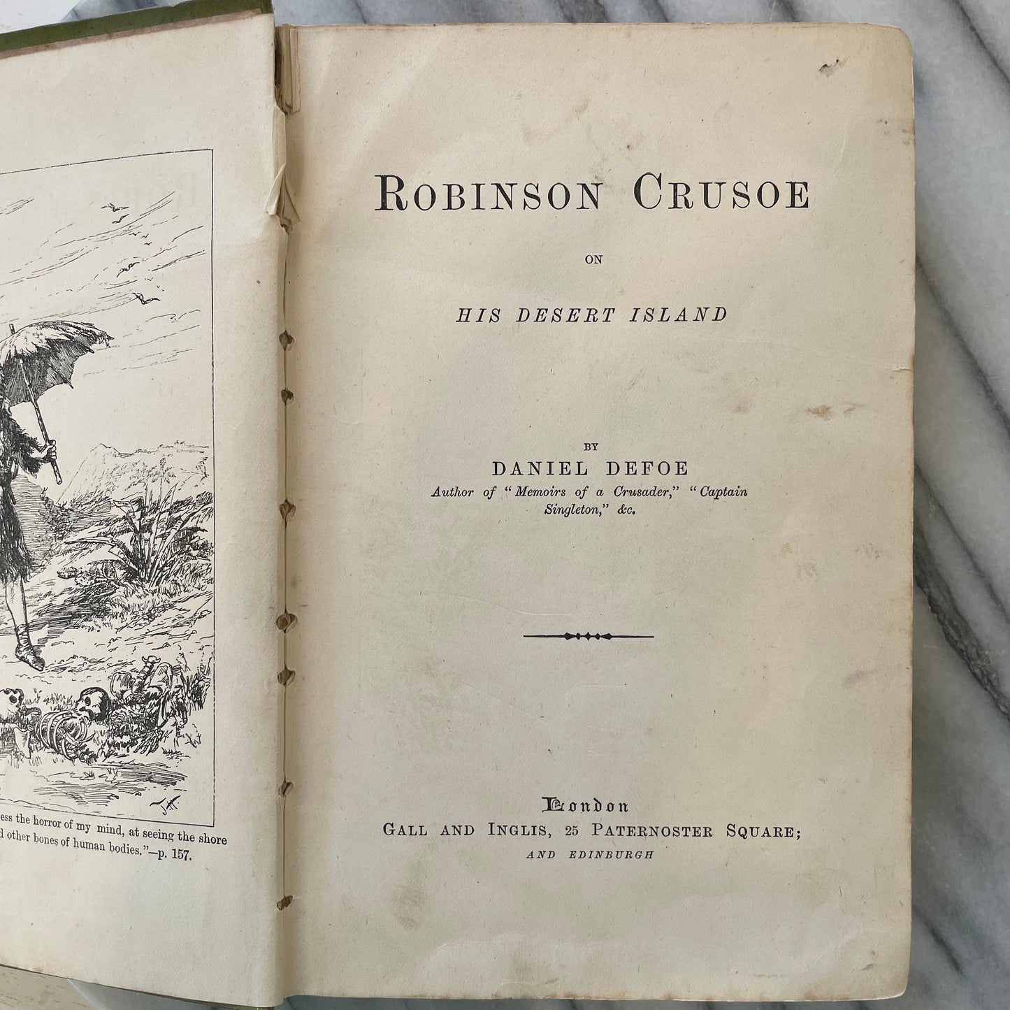 Antique Robinson Crusoe book by Daniel Defoe