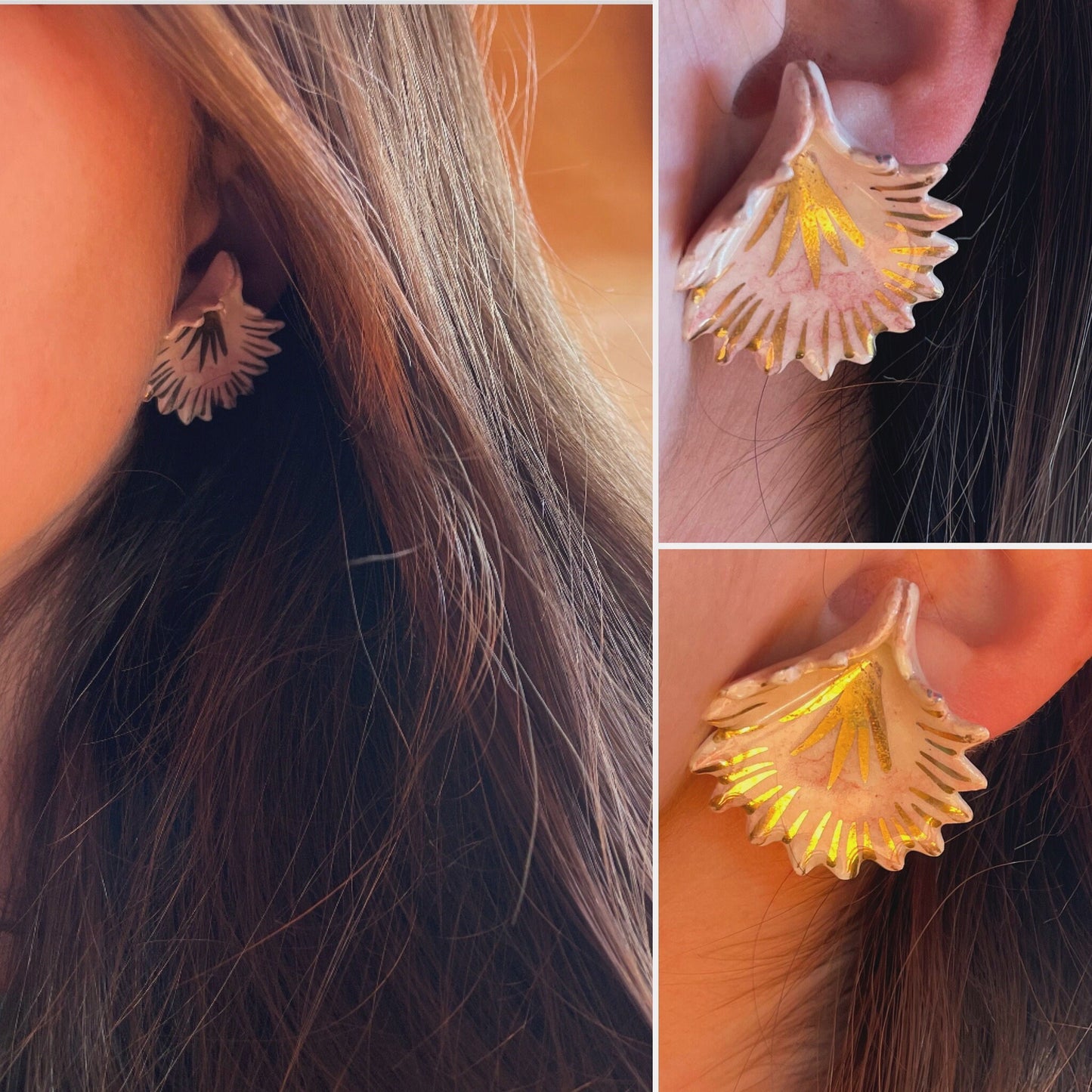 Sea Blossom - vintage ceramic earrings in blush pink & gold