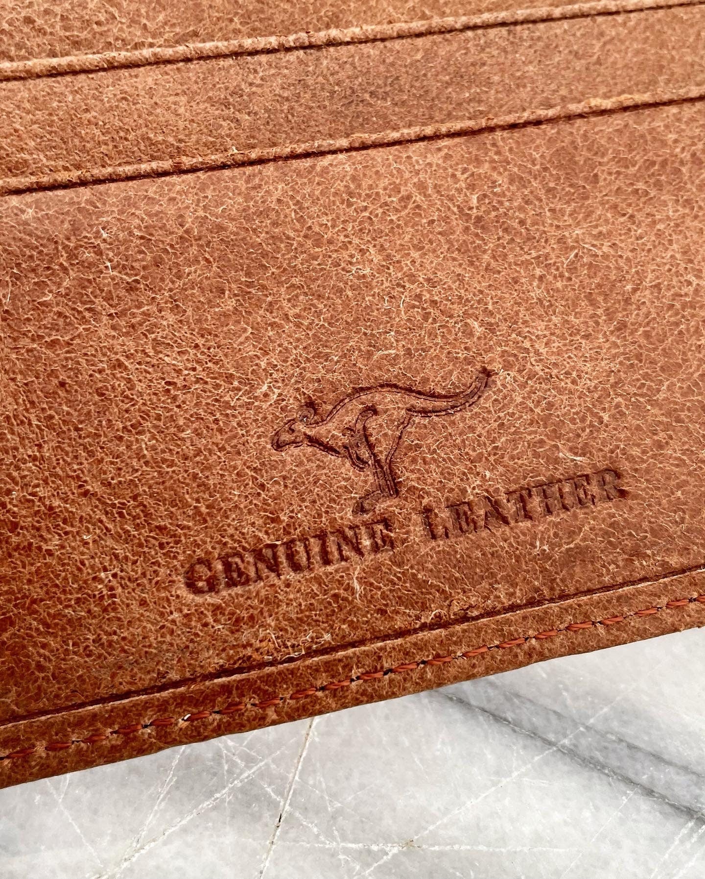 Genuine leather wallet from Australia with embossed kangaroo