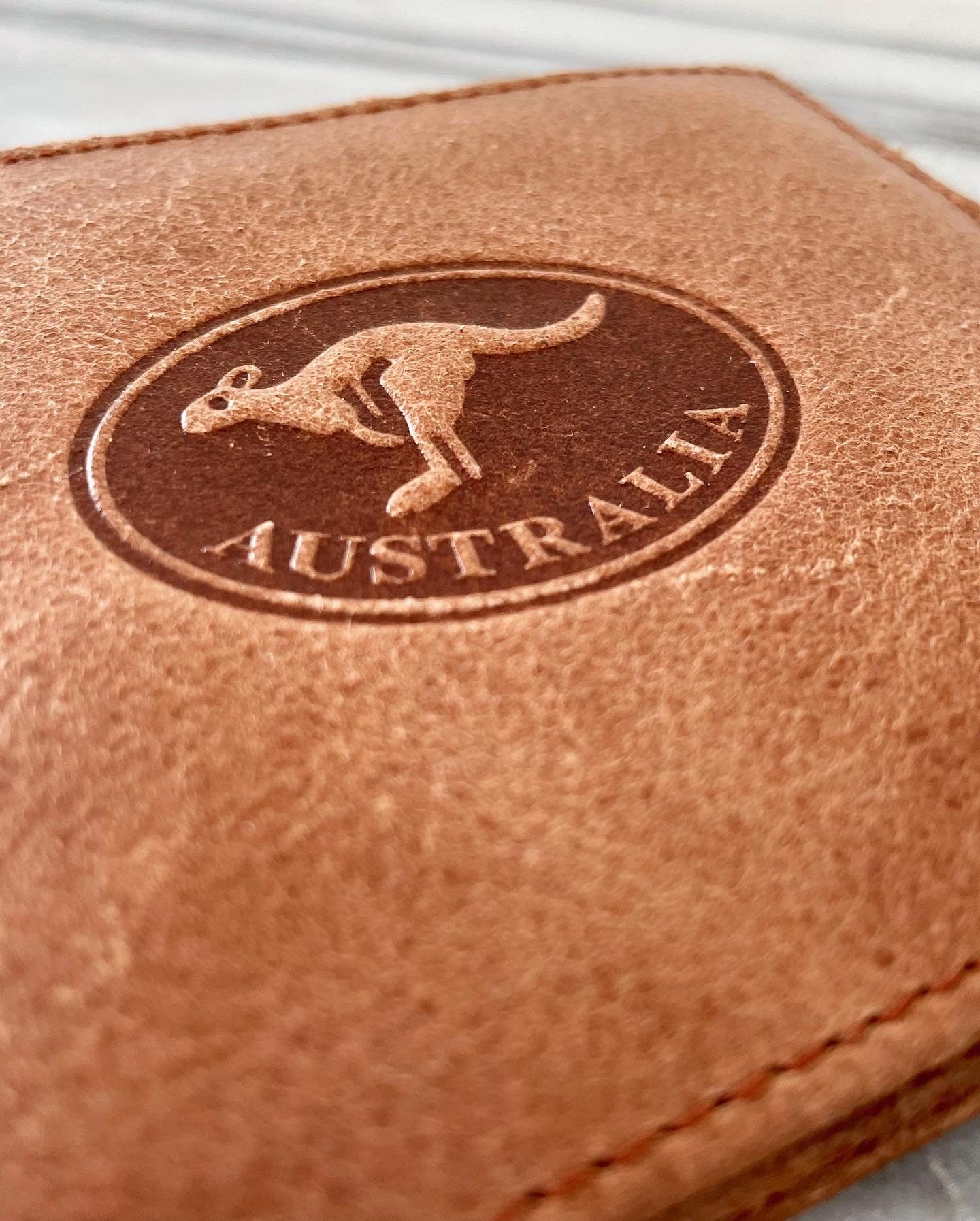 Genuine leather wallet from Australia with embossed kangaroo