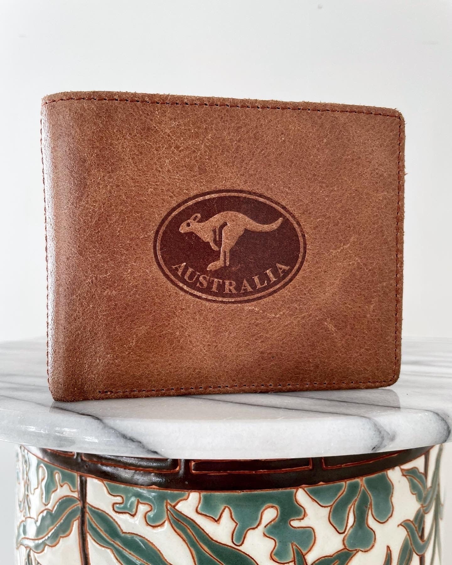 Genuine leather wallet from Australia with embossed kangaroo