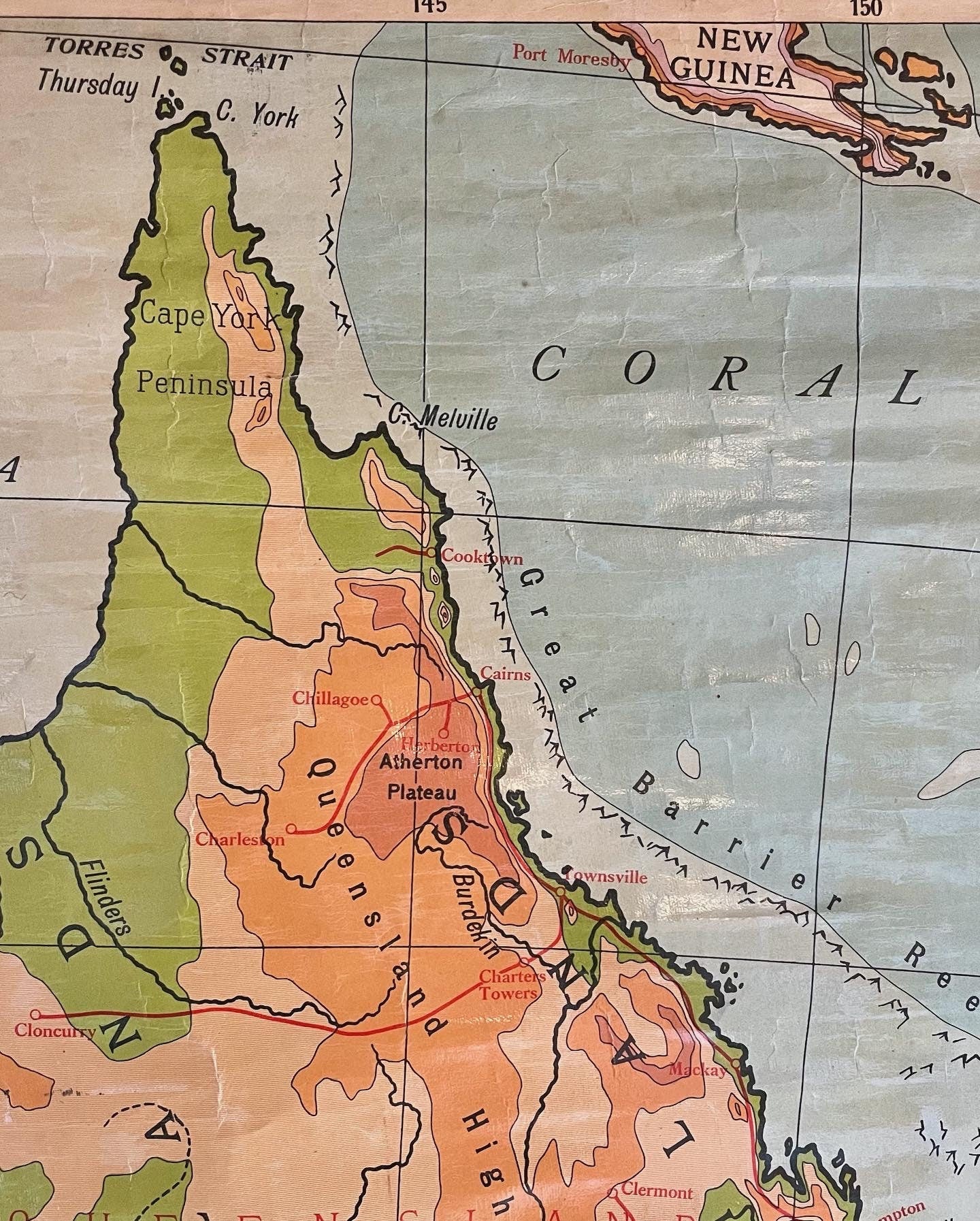 1948 Vintage pull down map of Australia and New Zealand