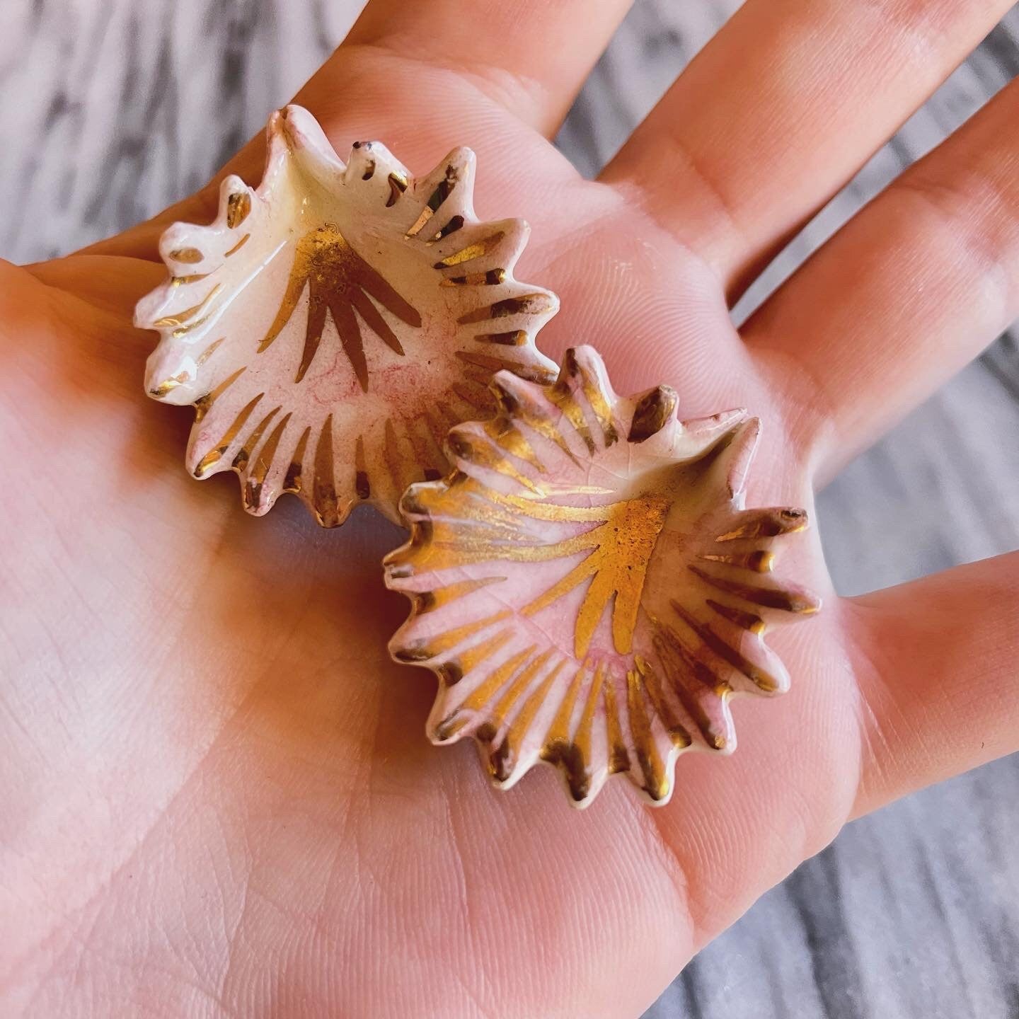 Sea Blossom - vintage ceramic earrings in blush pink & gold