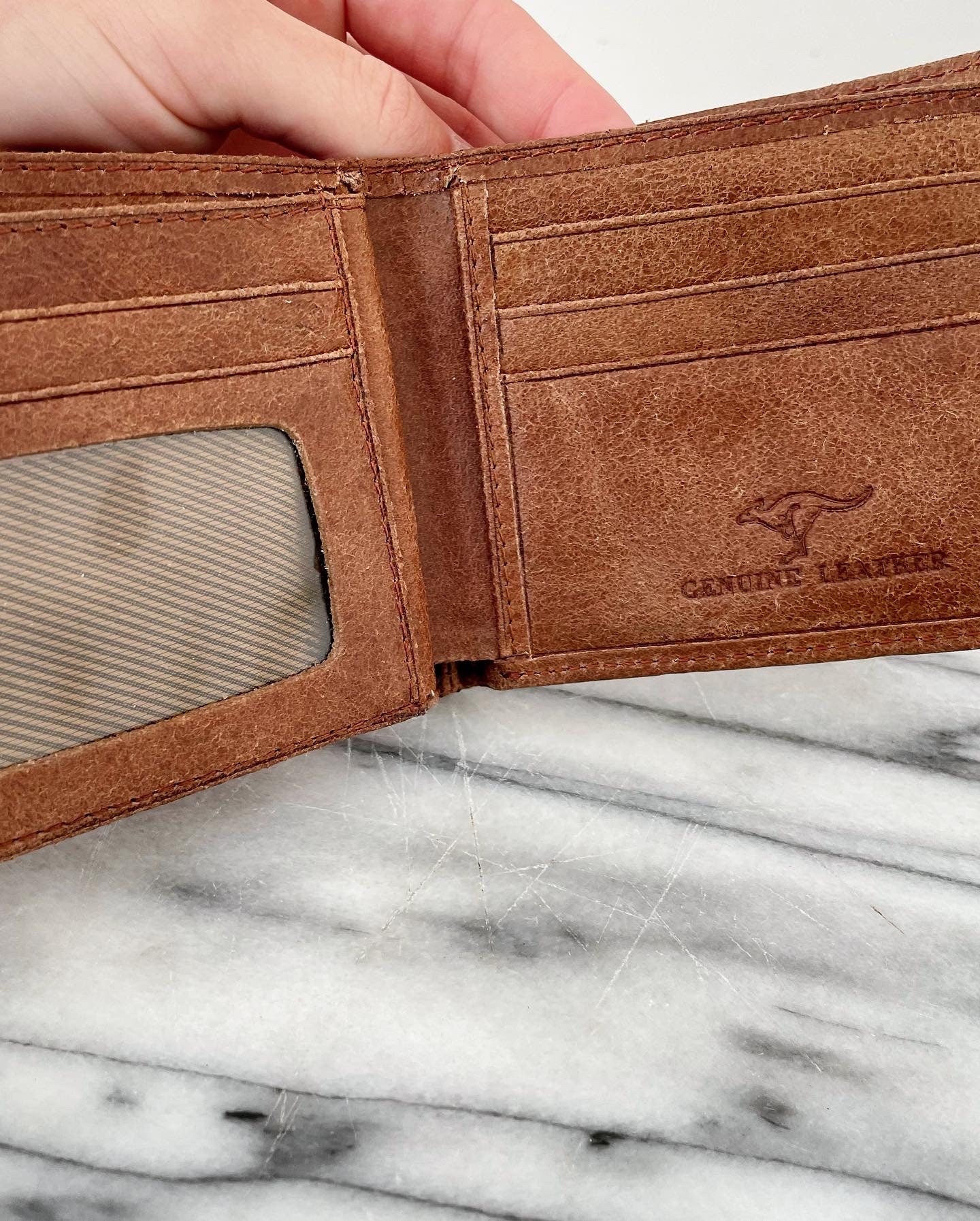 Genuine leather wallet from Australia with embossed kangaroo