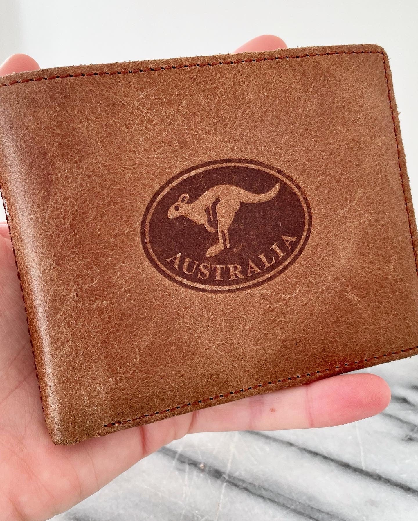 Genuine leather wallet from Australia with embossed kangaroo