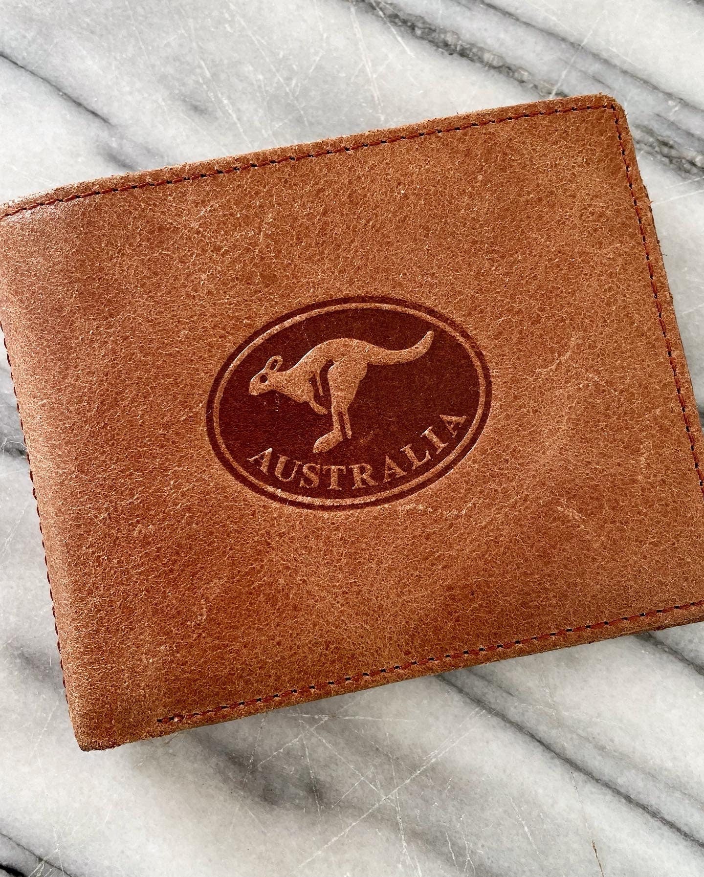 Genuine leather wallet from Australia with embossed kangaroo