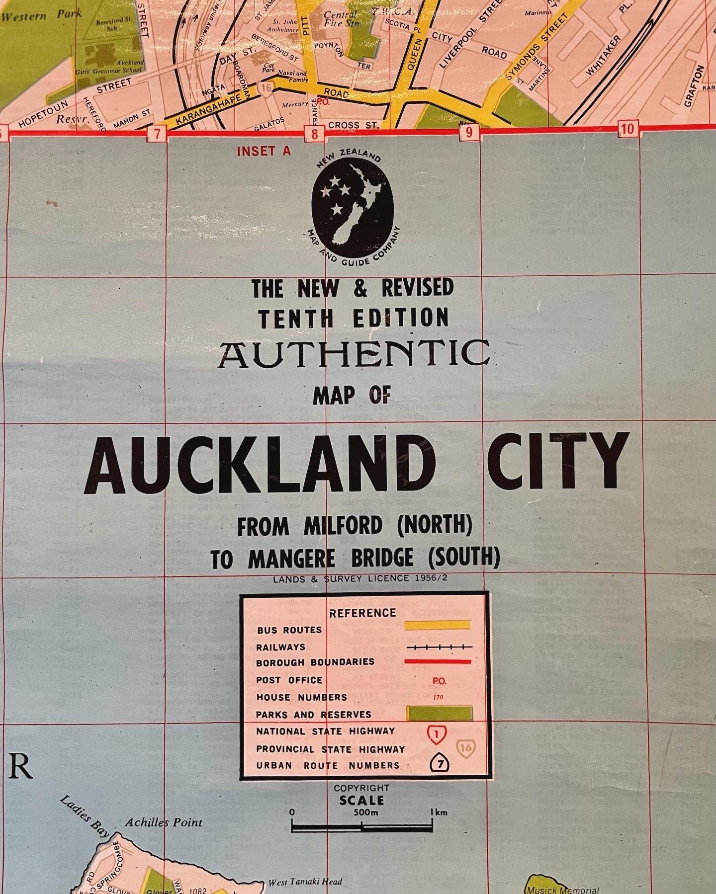 Map of Auckland, New Zealand - 1976 vintage school map