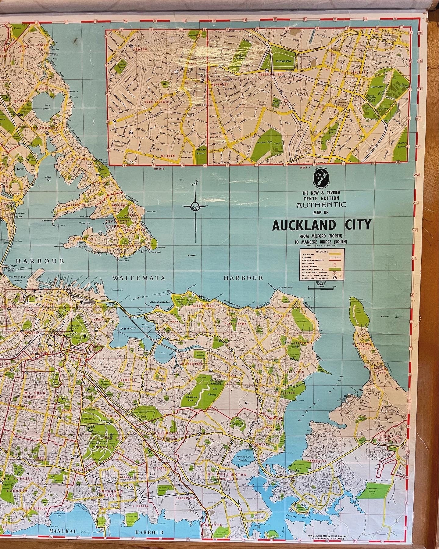 Map of Auckland, New Zealand - 1976 vintage school map