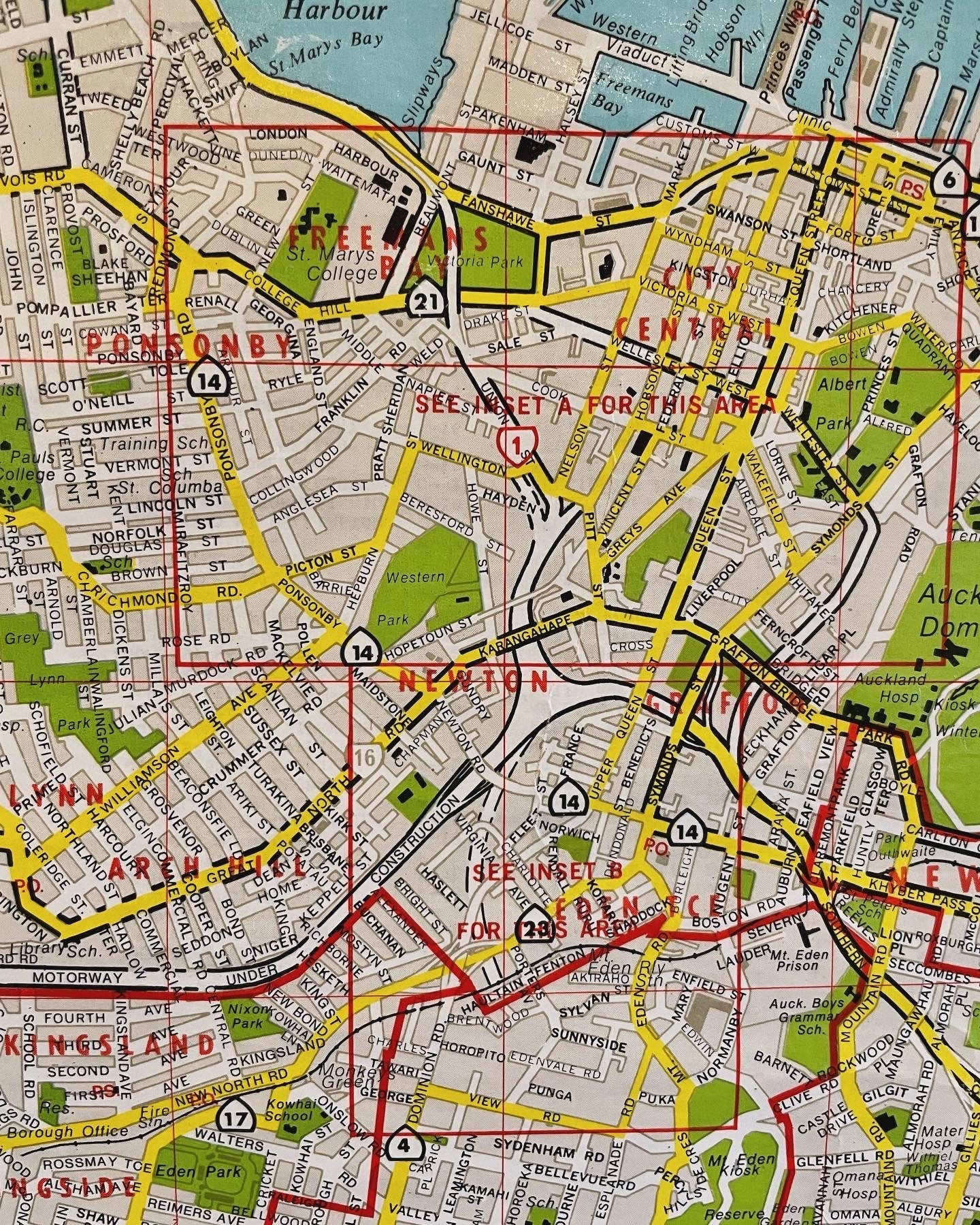 Map of Auckland, New Zealand - 1976 vintage school map