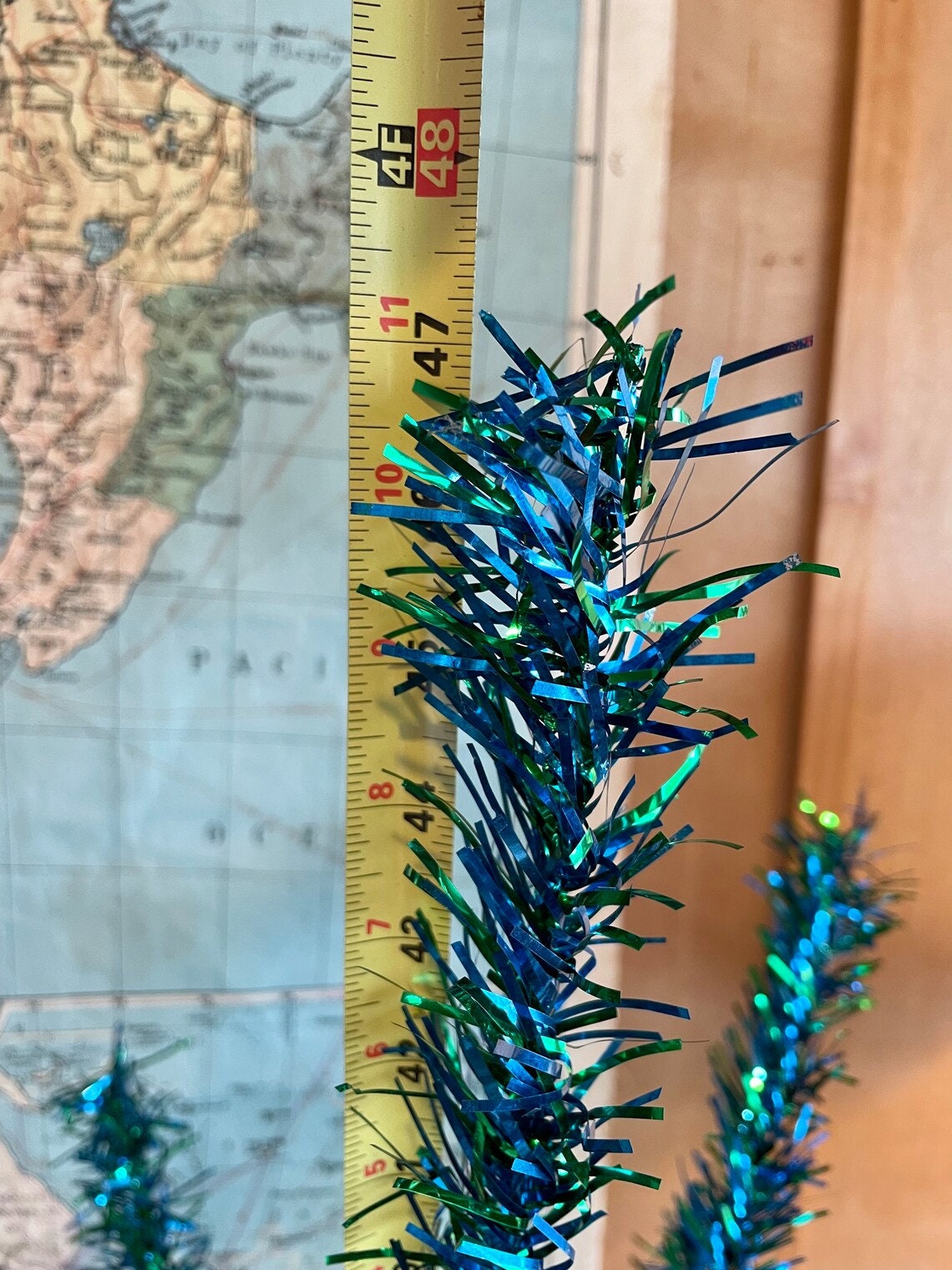 The Mardi Gras tree - vintage peacock Christmas tree - Midcentury modern blue and green tinsel tree