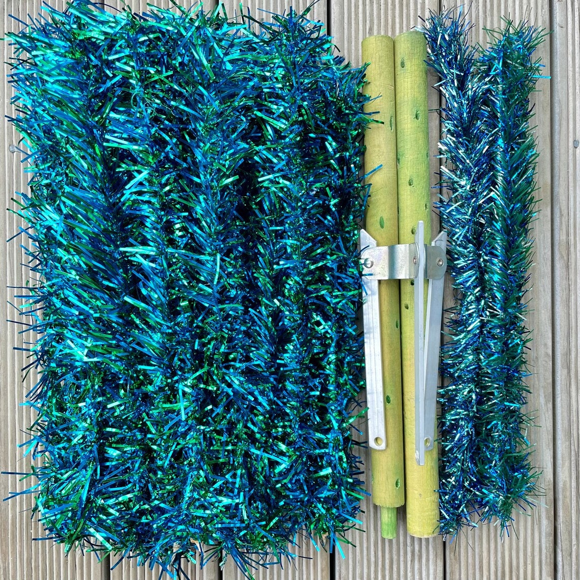 The Mardi Gras tree - vintage peacock Christmas tree - Midcentury modern blue and green tinsel tree