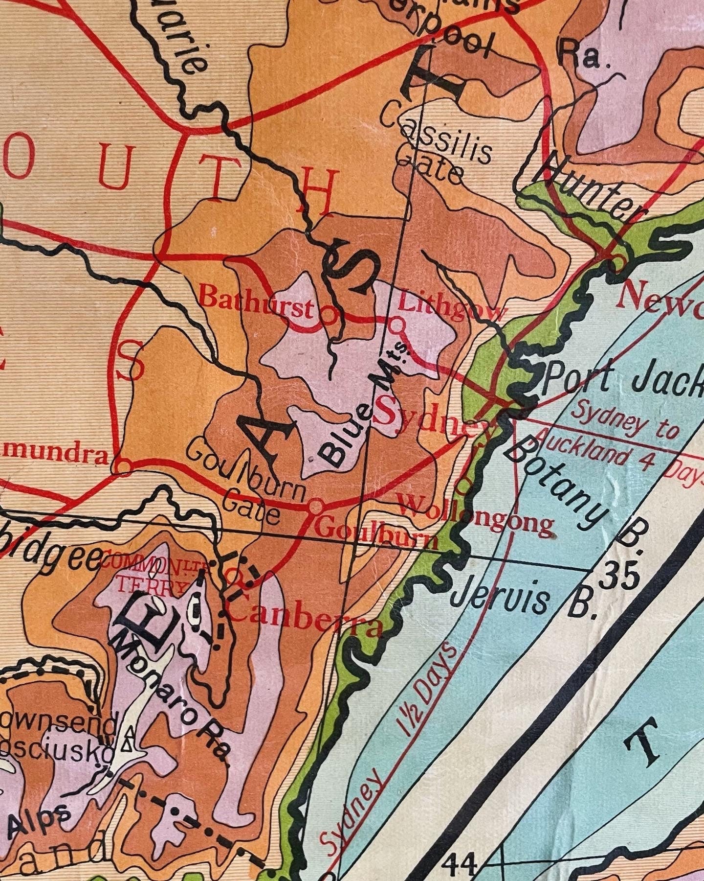 1948 Vintage pull down map of Australia and New Zealand