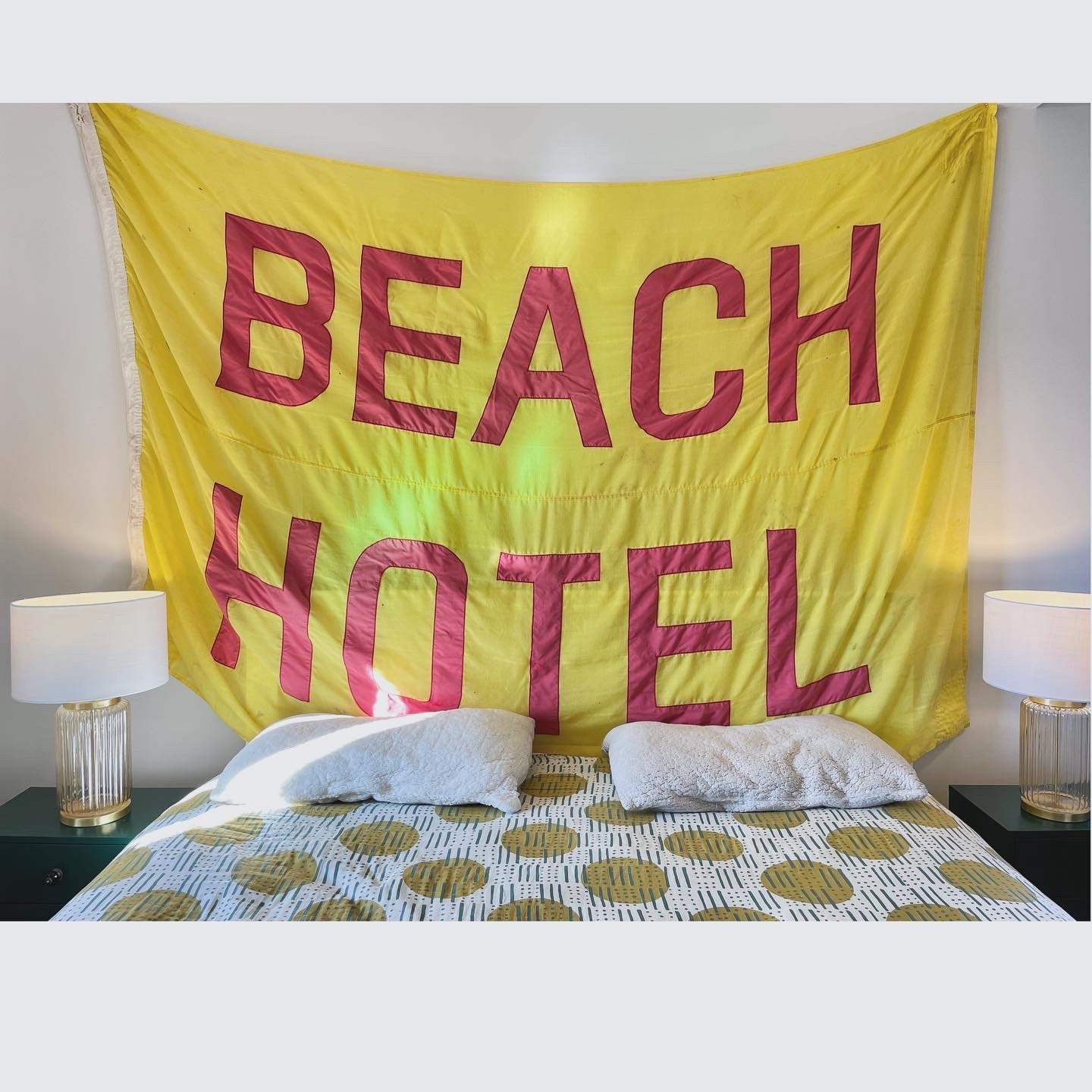 Vintage Beach Hotel flag from New Zealand - large textile wall hanging