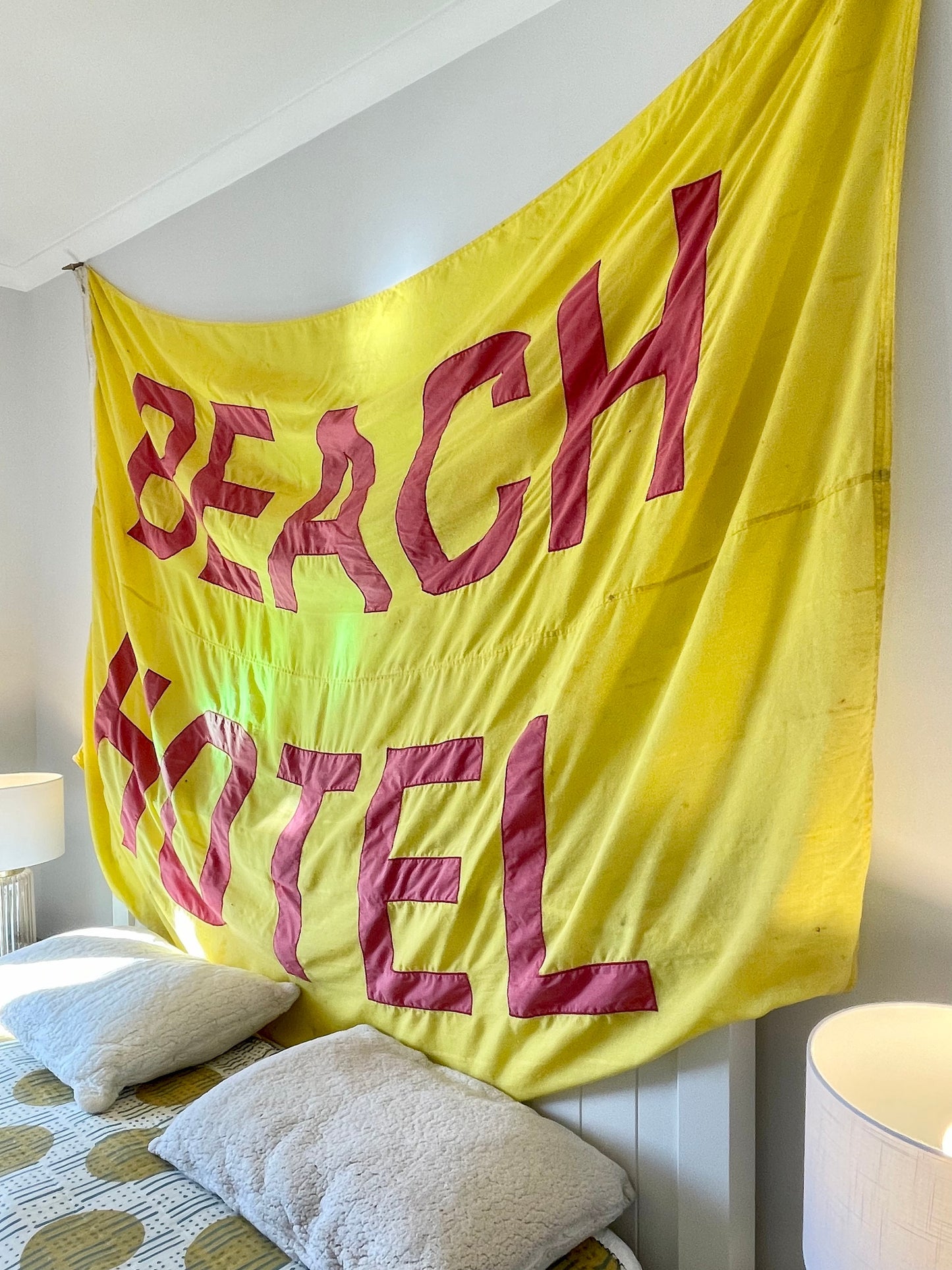 Vintage Beach Hotel flag from New Zealand - large textile wall hanging