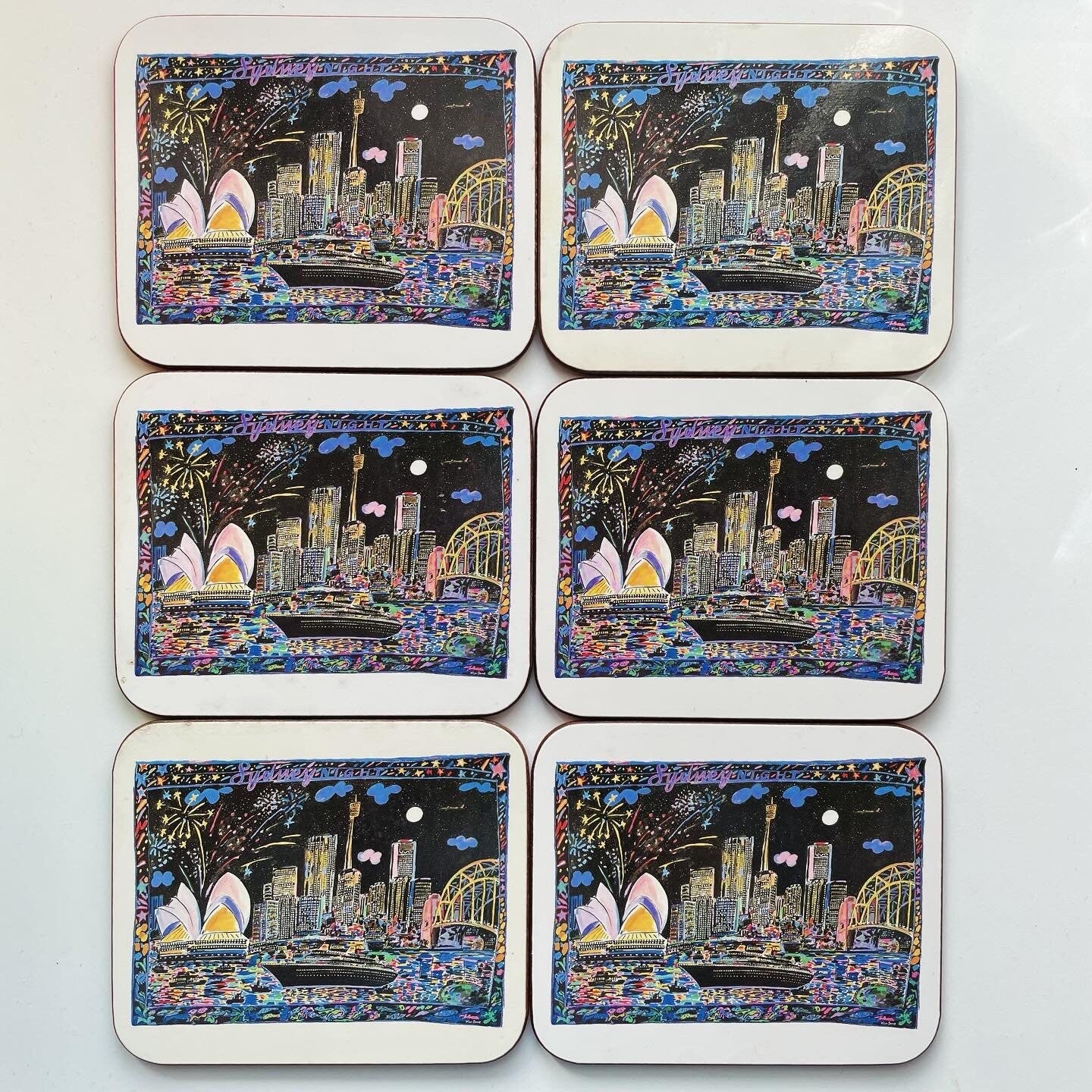 Set of 6 Ken Done Sydney Night coasters in original box