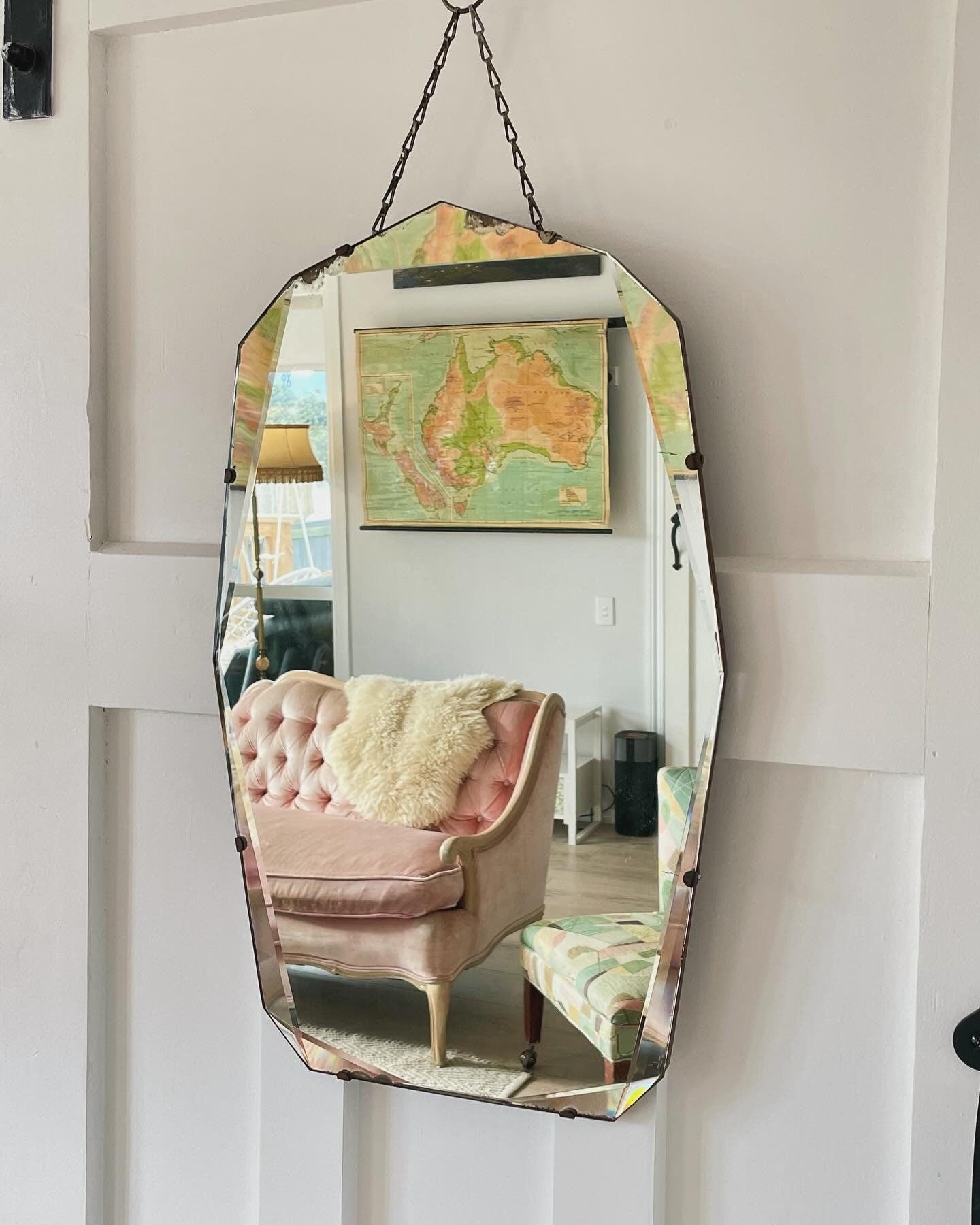 Arched antique beveled mirror - art deco frameless mirror