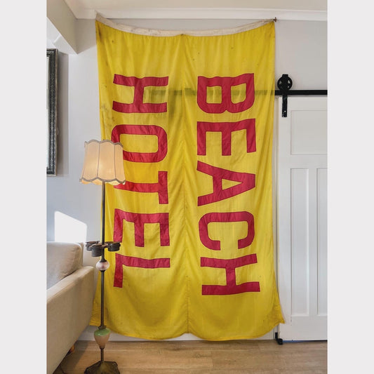 Vintage Beach Hotel flag from New Zealand - large textile wall hanging