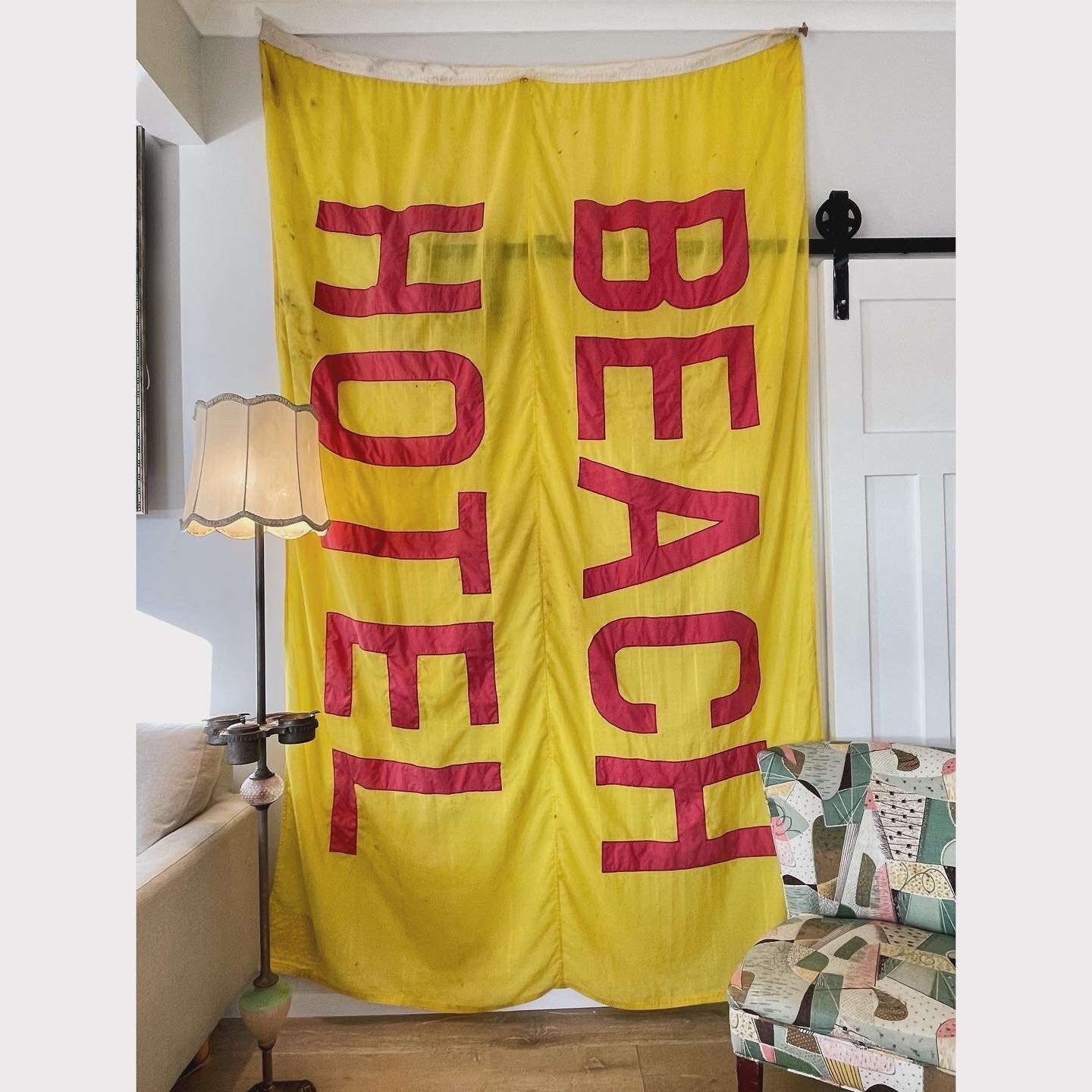 Vintage Beach Hotel flag from New Zealand - large textile wall hanging