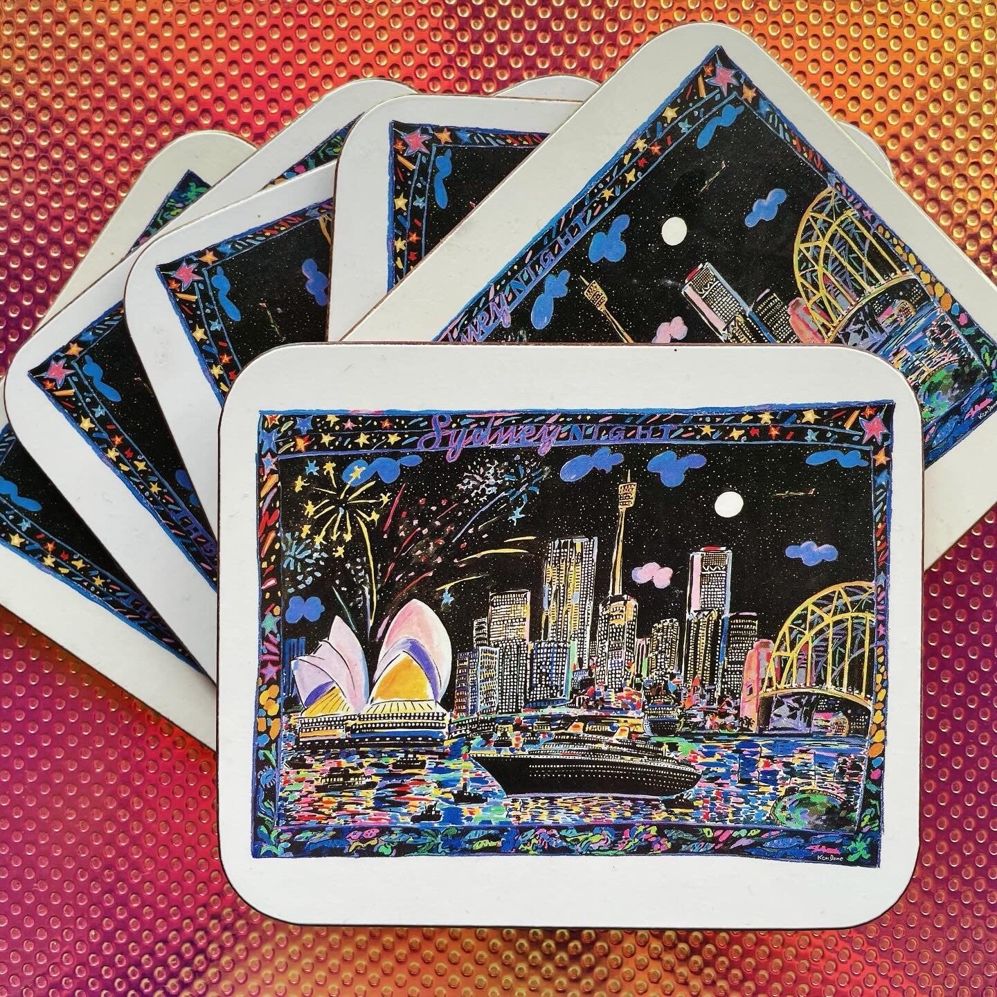 Set of 6 Ken Done Sydney Night coasters in original box