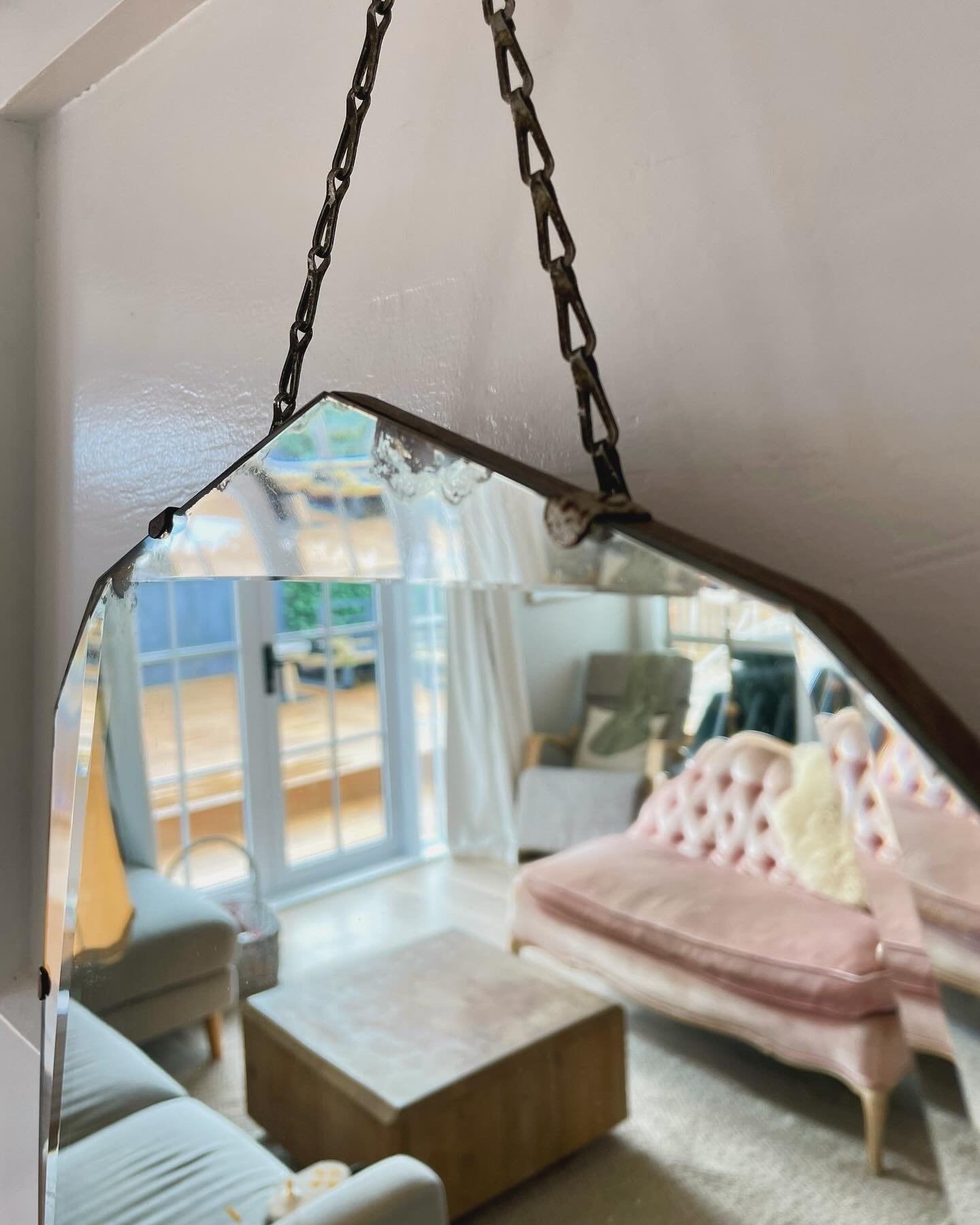 Arched antique beveled mirror - art deco frameless mirror