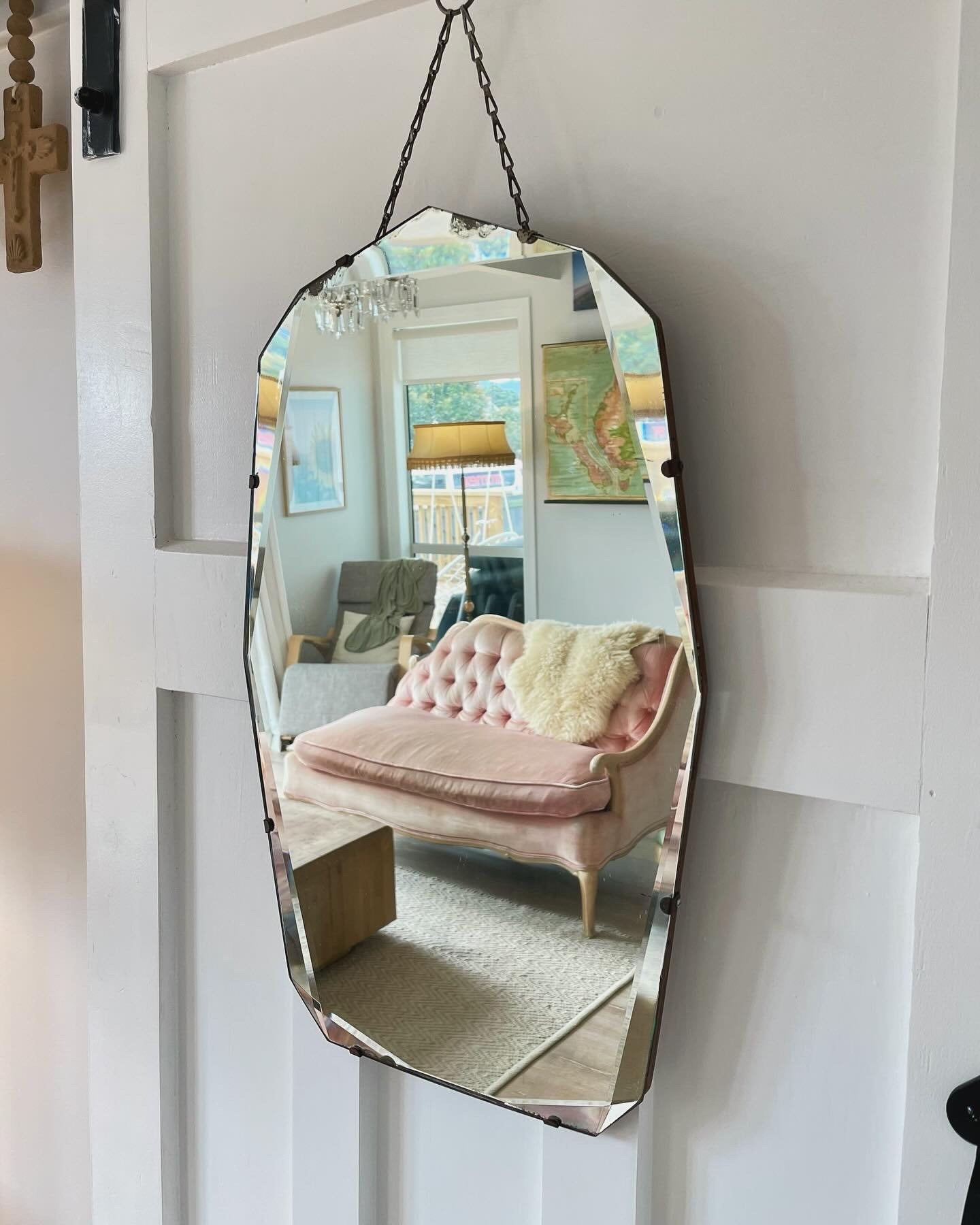 Arched antique beveled mirror - art deco frameless mirror